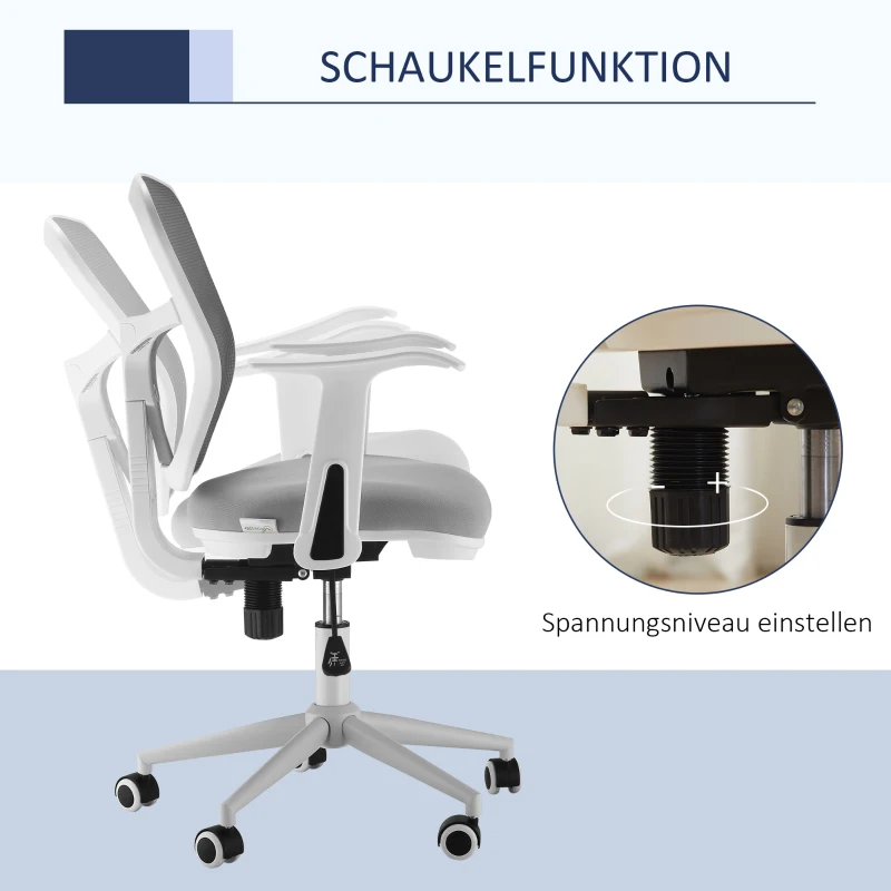 Vinsetto Krzesło biurowe krzesło do pracy z funkcją kołysania z regulacją wysokości siateczka szare