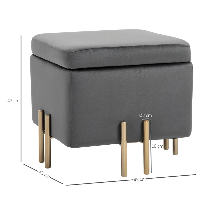 HOMCOM Luxe poef krukje met opbergruimte gepolsterd krukje donkergrijs
