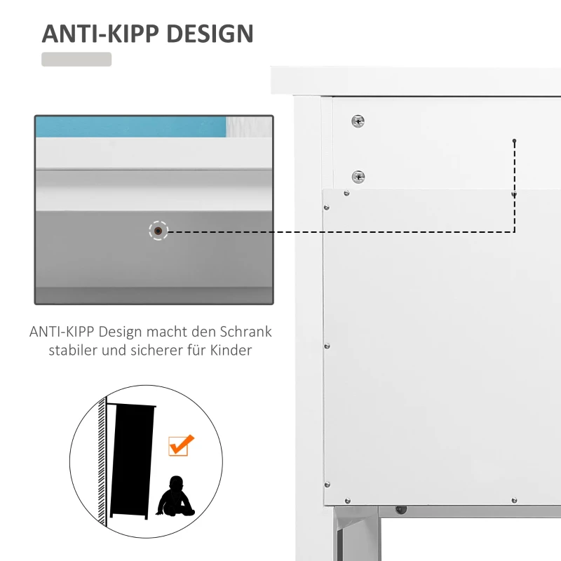 HOMCOM Küchenschrank Sideboard Aufbewahrungsschrank elegant mit zwei Glastürschränke offenes Regal zwei Schubladen Anti-Kipp-Design für Esszimmer Wohnzimmer MDF Kiefernholz Weiß 132 x 38 x 89 cm