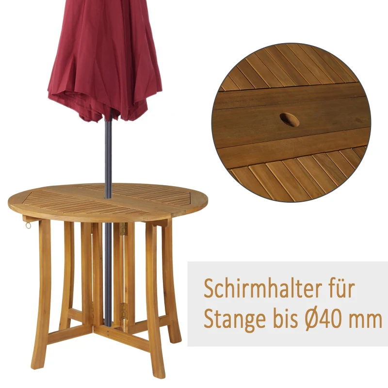 Stół składany stolik ogrodowy drewniany z otworem na parasol akacja naturalny ø90 x 78 cm Outsunny