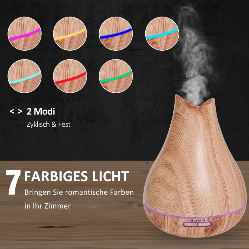 HOMCOM Aroma Diffuser Luftbefeuchter für ätherische Öle 7 Farben LED  wasserlose automatische Abschaltung 300 ml Natur Ø16,5 x 22H cm