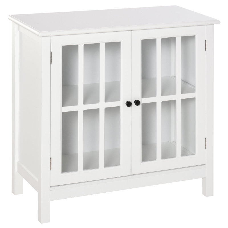 HOMCOM Küchenschrank Geschirrschrank Beistellschrank mit 2 Schichten Buffet Vitrinenschrank Glastür MDF Weiß 80 x 36,5 x 76 cm