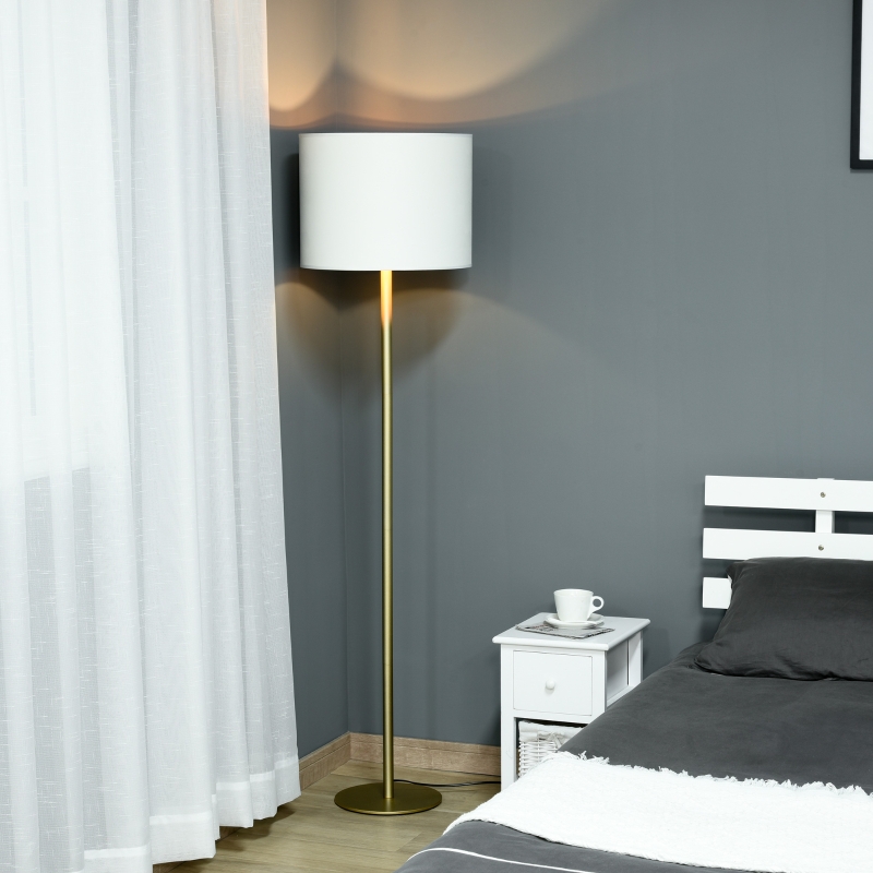HOMCOM Stehlampe Stehleuchte für Wohnzimmer Schlafzimmer Büro, Weiß Metall, Poly Baumwolle, Ø40 x 160H cm