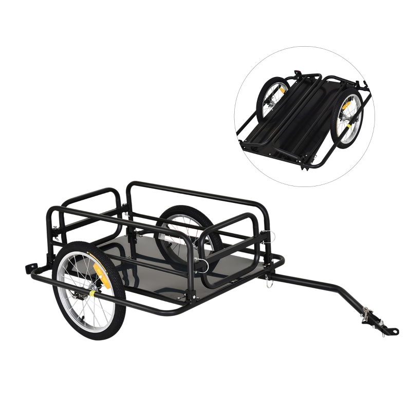 HOMCOM Lastenanhänger für Fahrrad Transportanhänger Fahrradanhänger Handwagen Kupplung faltbar Stahl Schwarz 139 x 71,5 x 49 cm