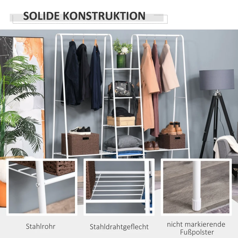 Stojak na ubrania Homcom z 6 półkami, wolnostojący wieszak na ubrania, stal
