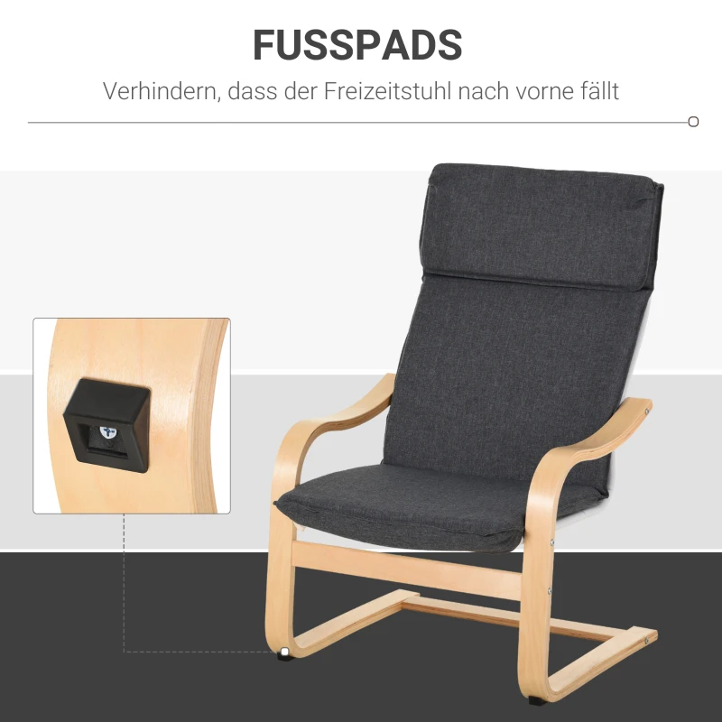 HOMCOM Relaxsessel mit Fußhocker, Ruhesessel mit Armlehne, Relaxstuhl, Leinenbezug Holzgestell Grau 67 x 78 x 98 cm