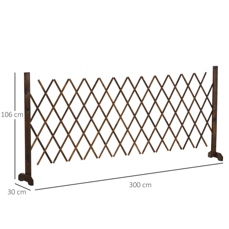 Outsunny Scherengitter Absperrgitter Scherensperre ausziehbar 37-225 cm Garten Holz Verkohlt 225 x 30 x 106 cm