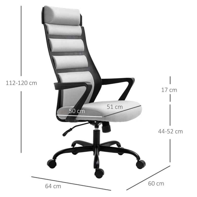 Vinsetto Bürostuhl Ergonomischer Drehstuhl mit Wippenfunktion Armlehne höhenverstellbar Kunstleinen Stahl Grau+Schwarz 60 x 64 x 112-120 cm