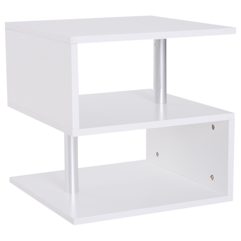 HOMCOM Beistelltisch Couchtisch Wohnzimmertisch Sofatisch S-Form 3 x Fach Spanplatte Stahl Weiß 48 x 48 x 48 cm