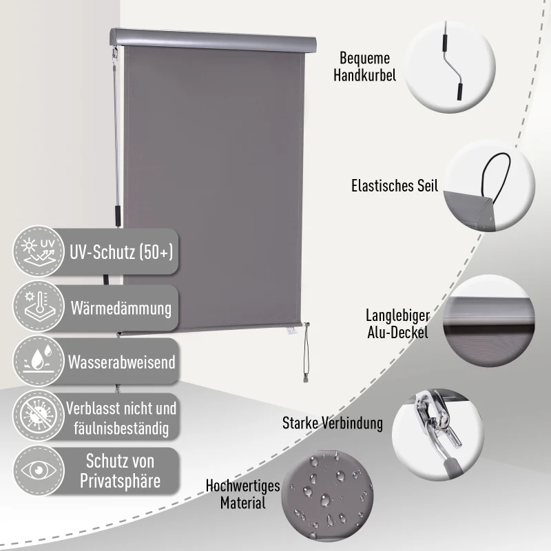 Outsunny Roleta z korbką ręczną Roleta okienna montaż ścienny/dachowy UV50+ aluminium szary 100 x 140 m