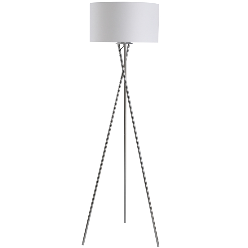 HOMCOM Stehlampe, Standleuchte mit Stoffschirm Dreifache Metallbasis,Metall+PS+Stoff(Polyester, Baumwolle), Silber+Weiß 48 x 48 x 162 cm