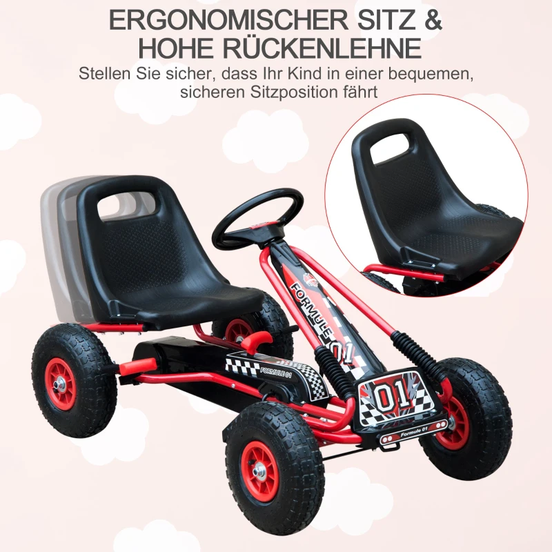 HOMCOM skelter kindervoertuig trapauto met pedaal voor 3-8 jaar staal rubberen wielen