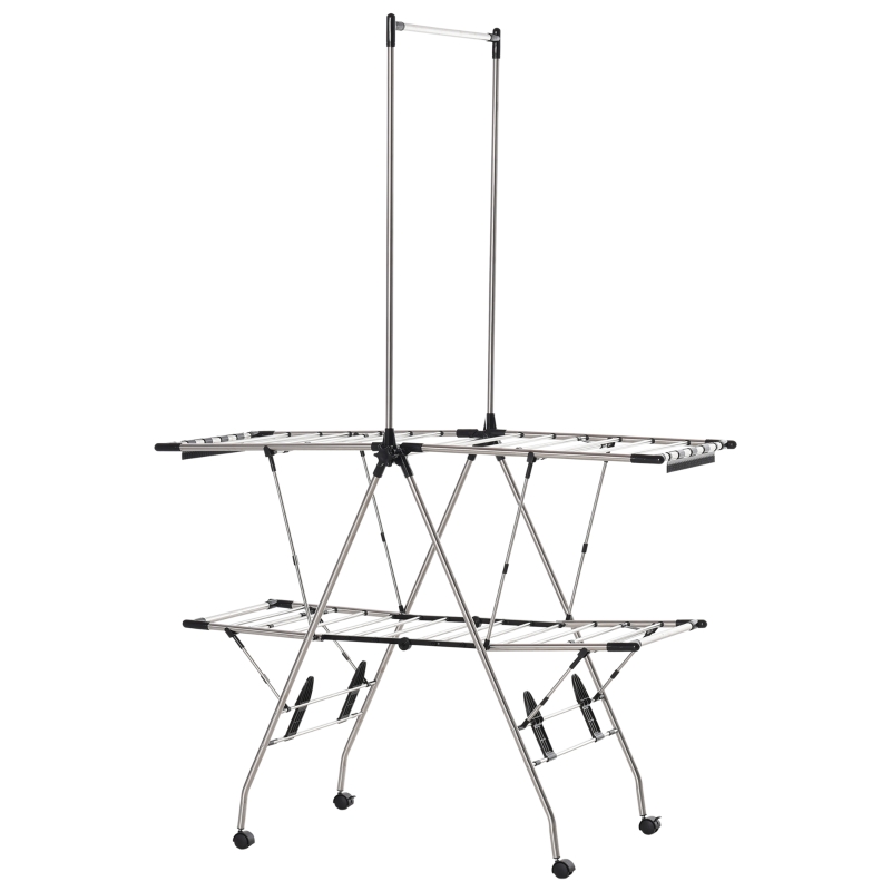 HOMCOM Kleiderständer Wäschetrockner Wäscheständer Flügelwäschetrockner mit Teleskopstangen Standtrockner zusammenklappbar großer Trockenraum Edelstahl 138,5x63x208cm