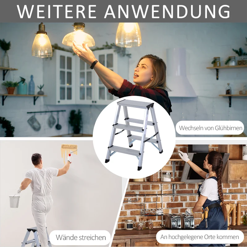 HOMCOM Trittleiter Aluleiter Stehleiter Klapptritt Doppelleiter Haushaltsleiter Leiter Stufenleiter 3 – 5 Stufen ( 3 Stufen)