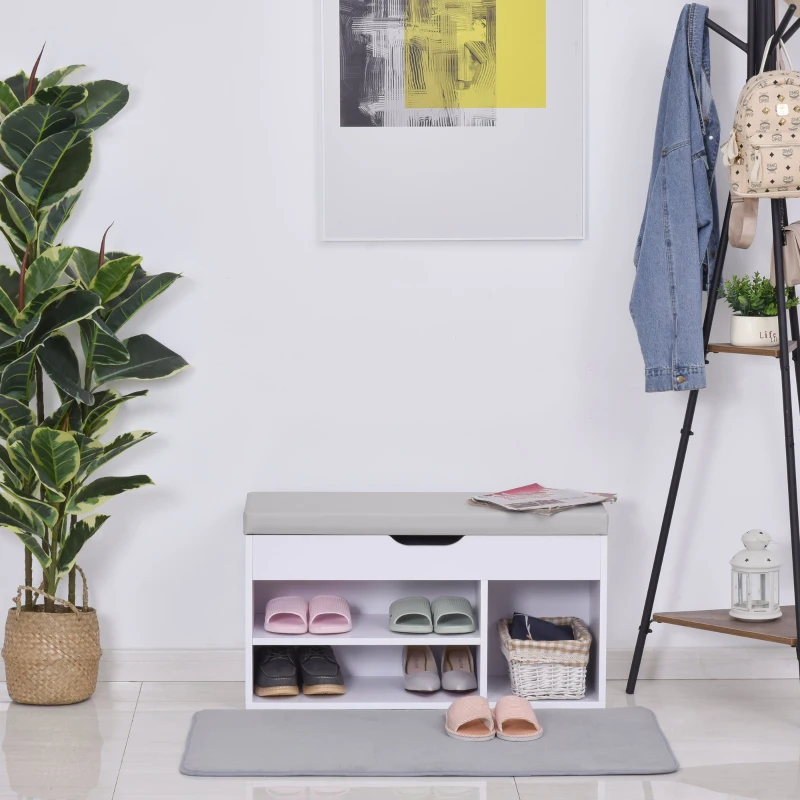 HOMCOM Schuhbank mit Stauraum Sitzbank Sitztruhe Eingangsbereich Diele PU Weiß 80 × 30 × 43 cm