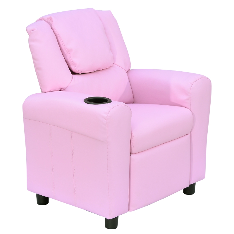 HOMCOM Kindersessel, Minisessel, Kindersofa für 3-6 Jahre alt, Liegefunktion, Eingebauten Becherhalter, Rosa, 62 x 56 x 69 cm