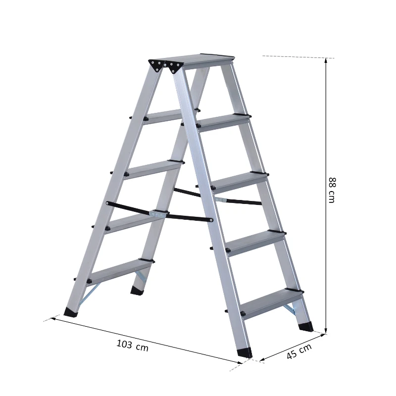HOMCOM Trittleiter mit 5 Stufen | Aluminium | Rutschfest | 88 x 45 x 103 cm