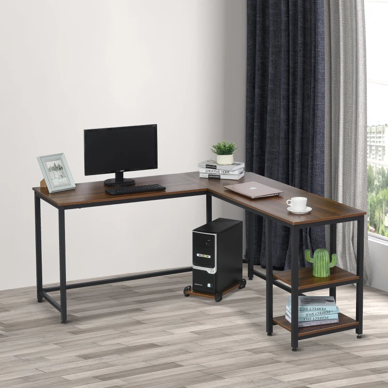 Biurko komputerowe L-kształtne biurko narożne MDF+stal 150x150x76cm HOMCOM®