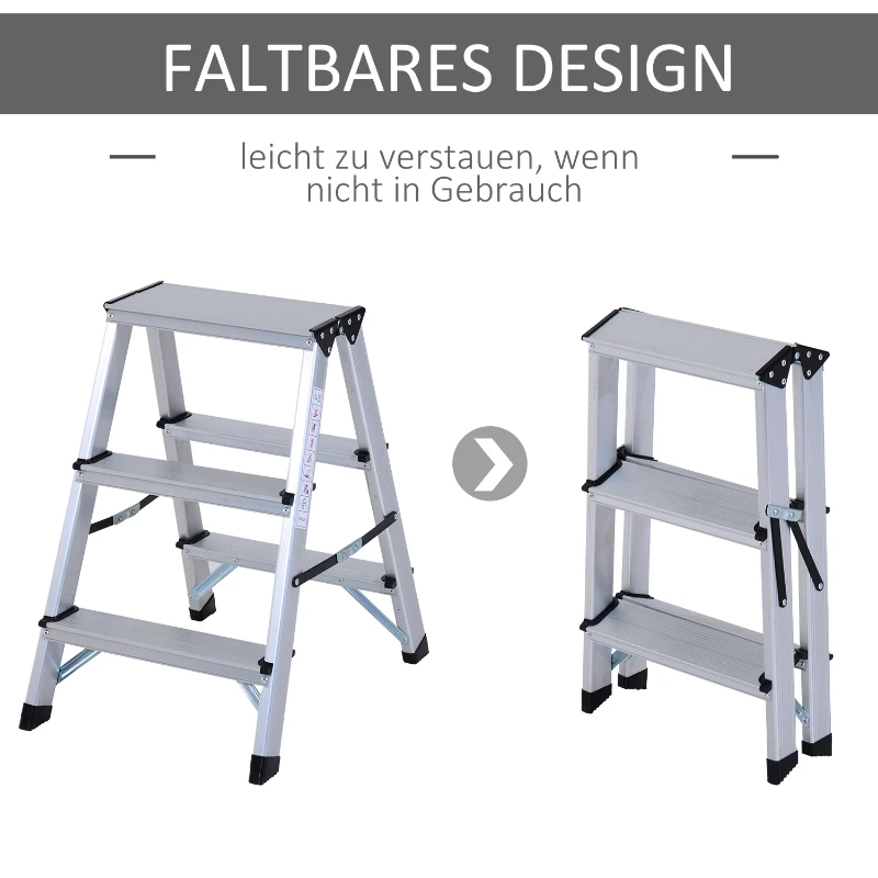 HOMCOM Trittleiter Aluleiter Stehleiter Klapptritt Doppelleiter Haushaltsleiter Leiter Stufenleiter 3 – 5 Stufen ( 3 Stufen)