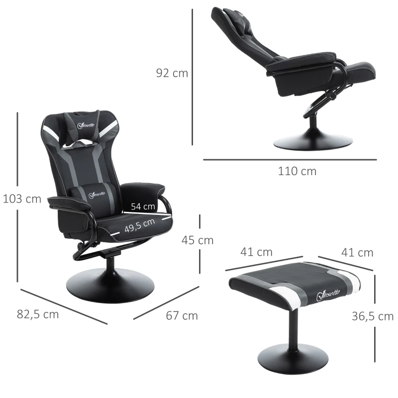 Vinsetto Fotel Relaksacyjny Neigbar z Podnóżkiem 67 x 82,5 x 103cm Stal Czarny+Szary