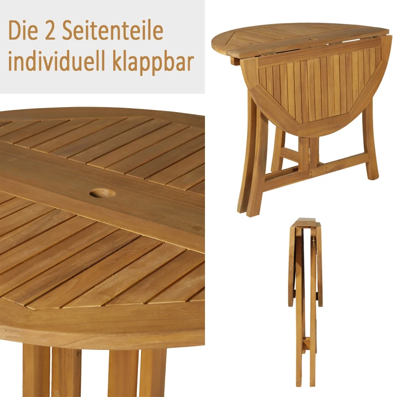 Stół składany stolik ogrodowy drewniany z otworem na parasol akacja naturalny ø90 x 78 cm Outsunny