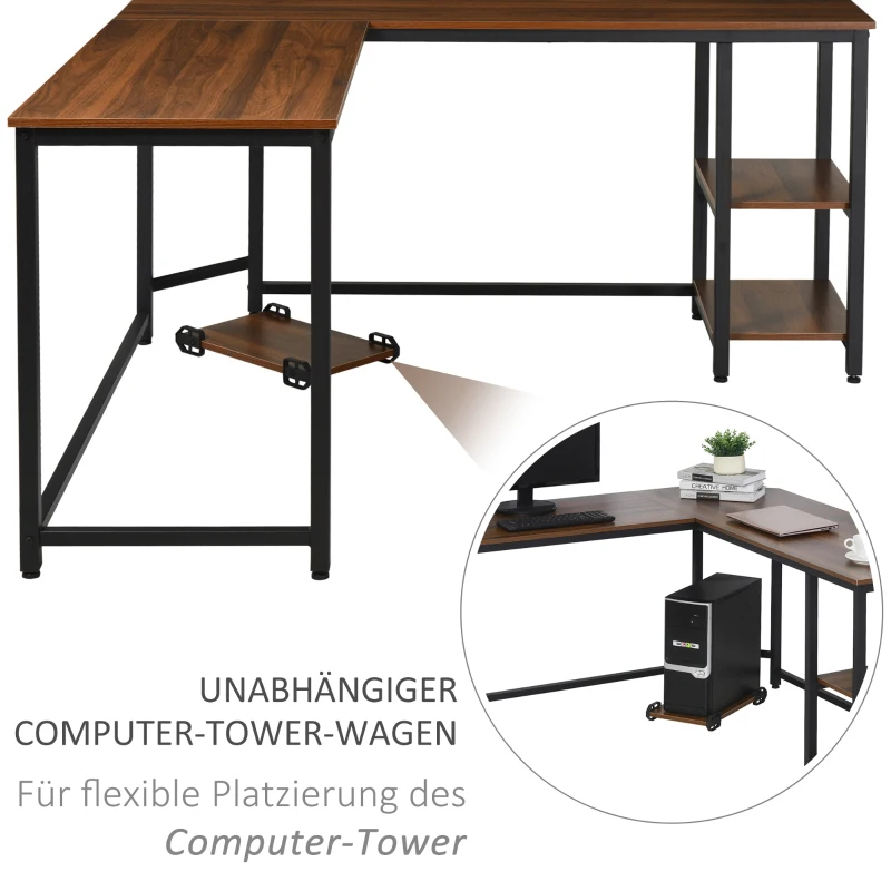 Biurko komputerowe L-kształtne biurko narożne MDF+stal 150x150x76cm HOMCOM®