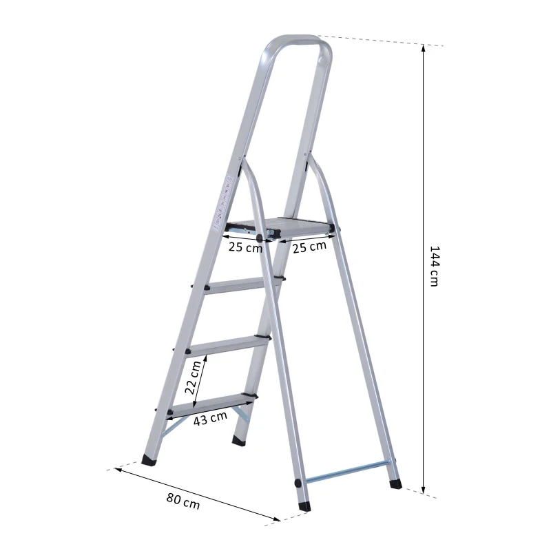 HOMCOM Stehleiter Aluleiter Klapptritt Trittleiter Haushaltsleiter Leiter Stufenleiter 4 – 5 Stufen (4 Stufen)