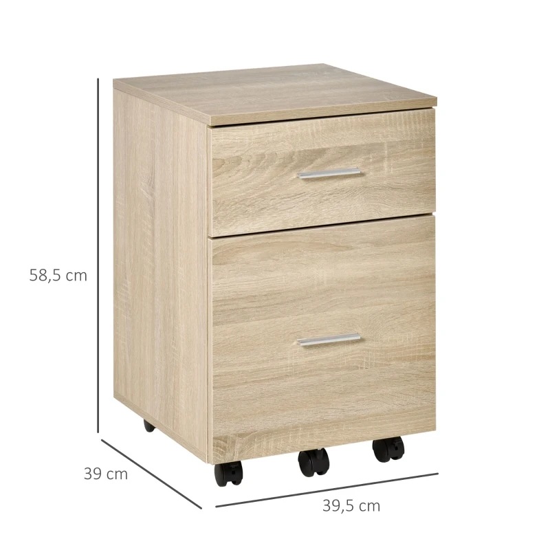 HOMCOM Kontenerek biurowy z 2 szufladami, szafka na dokumenty, szafka biurowa, przechowywanie dokumentów, płyta wiórowa, naturalny kolor, 39,5 x 39 x 58,5 cm