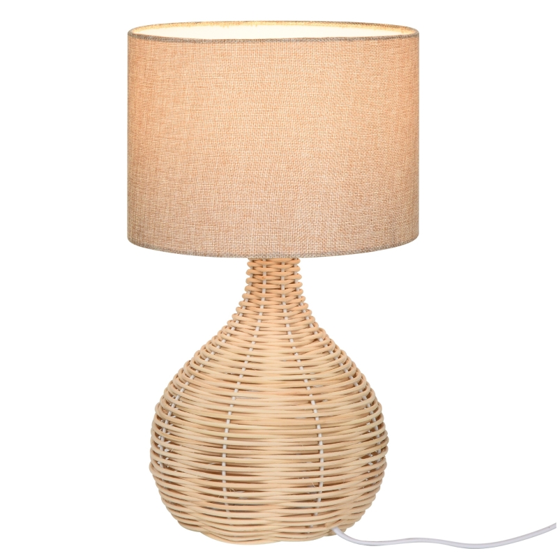 HOMCOM Tischlampe Tischleuchte E27-Fassung Nachttischlampe 40 W Rattan Leinen Stahl Beige 22 x 22 x 40 cm