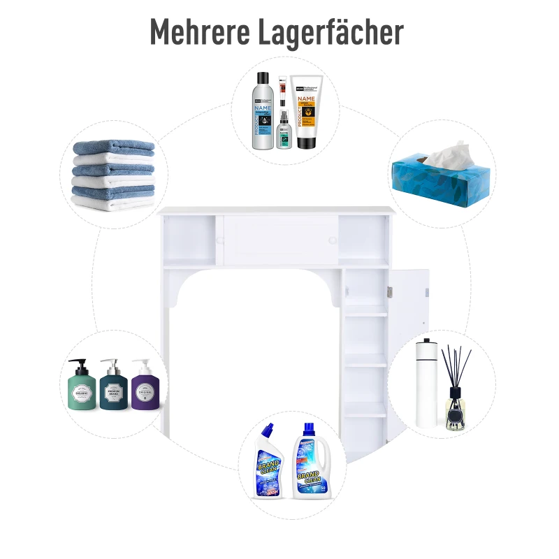 HOMCOM Toilettenregal Toilettenschrank Überbauschrank Anti-Kipp Viel Stauraum MDF Weiß 89 x 23 x 104 cm