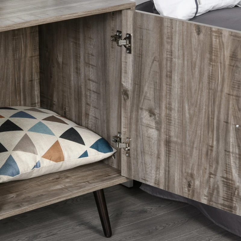 HOMCOM Sideboard Kommode Beistellschrank Bücherschrank Standschrank mit Tür und 3 Schubladen, Kiefer, Graue Holzmaserung, 102 x 50 x 76,5 cm