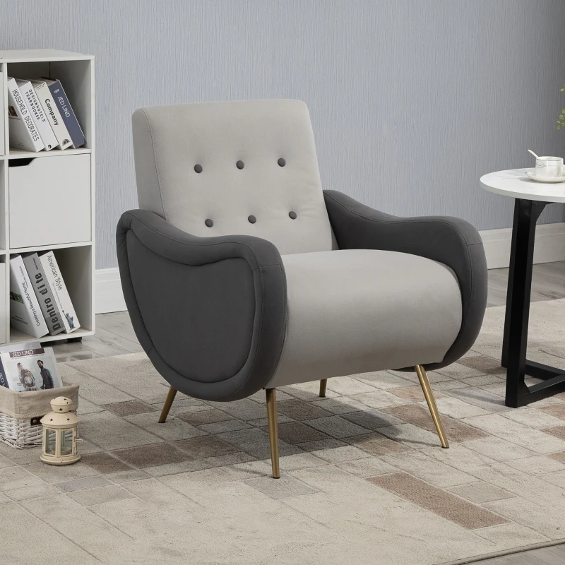 HOMCOM Einzelsessel Relaxsessel Einzelstuhl mit Tufting Eisenfüße Polyester Staumstoff Braun Grau 72 x 81 x 86 cm