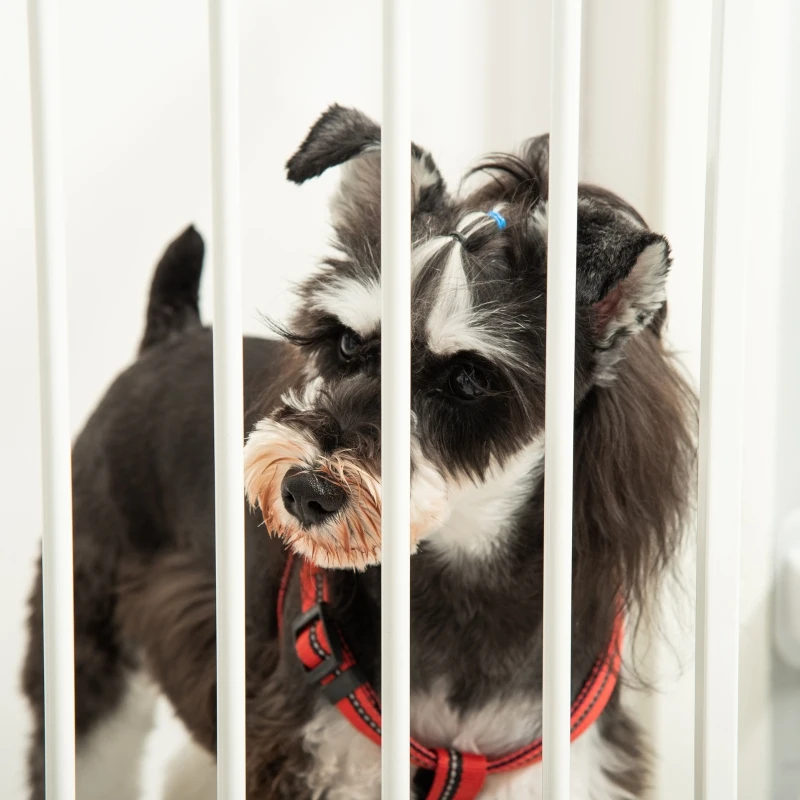 PawHut Dog Barrier Gate Door Gate Pet Safety Gate Adjustable Collapsible Fireplace Gate with Automatic Closing Door 3 Panels for Stove Wall Mounting/Free Standing White 202.5 x 76 cm