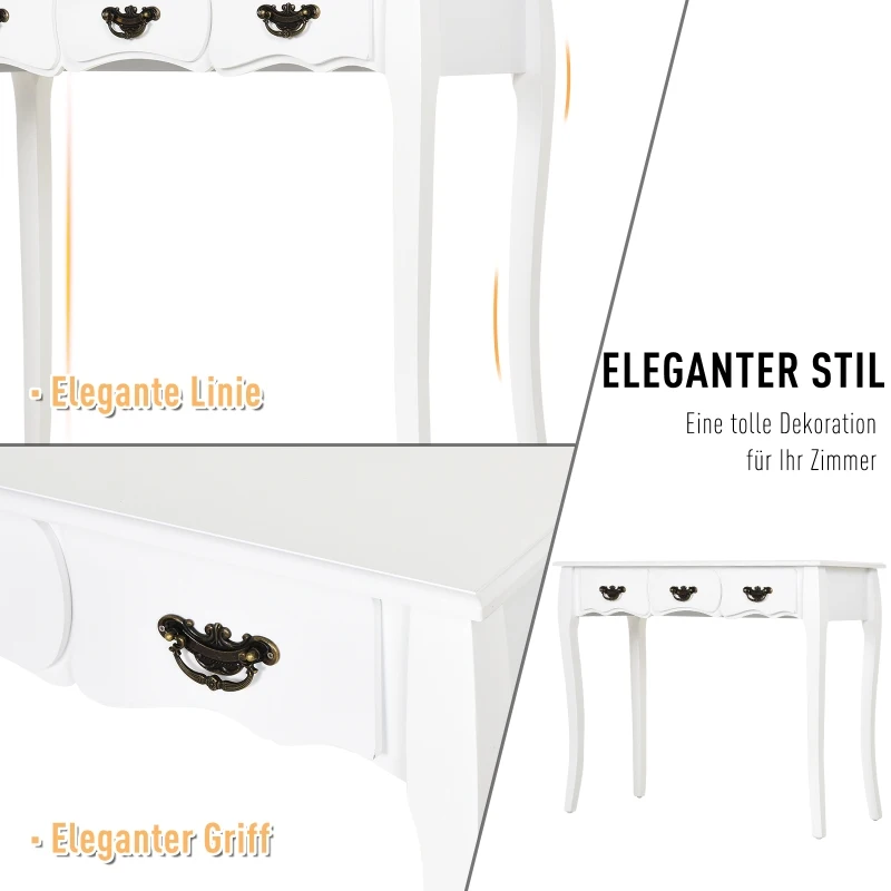 HOMCOM Konsolentisch, Beistelltisch mit 3 Schubladen, Vintage Sideboard, Massivholz, 90 x 40 x 75,5 cm