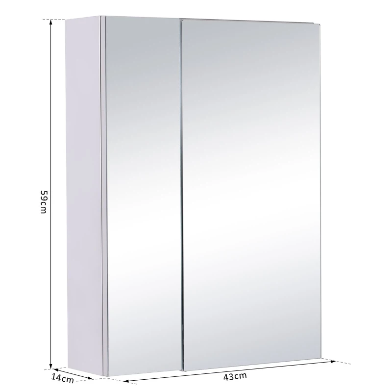 HOMCOM Wall mounted Bathroom Mirror Storage Cabinet Double Doors Stainless Steel 430mm (W)