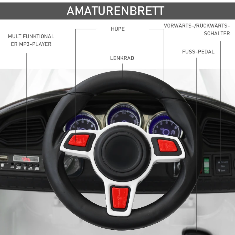 HOMCOM Kinderauto Elektroauto Kinderfahrzeug Kinderwagen mit Fernbedienung Weiß L115 x B65 x H50 cm