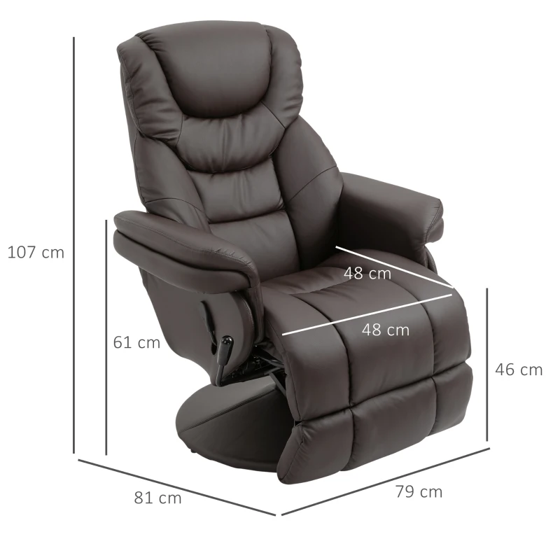 HOMCOM® Relaxsessel Fernsehsessel Einzelsofa 135 °Neigung 79x81x107cm Braun