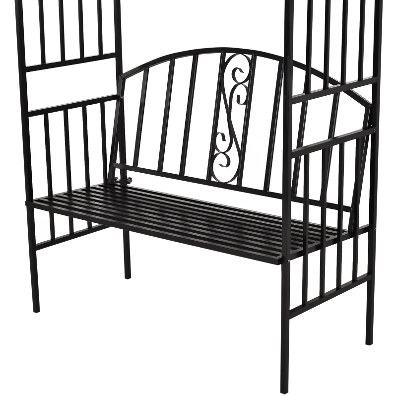 Outsunny łuk ogrodowy z ławką brama kratka pergola do roślin pnących ogród daszek łukowy metal czarny 152 x 58 x 207 cm