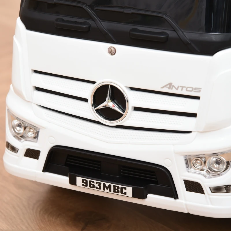 HOMCOM jeździk autko jeździk dziecięcy pojazd dziecięcy na licencji Mercedes w stylu ciężarówki ANTOS ze światłami dla dzieci w wieku od 12 do 36 miesięcy metal tworzywo sztuczne PP kolor biały + czarny 62,5x28,5x45 cm