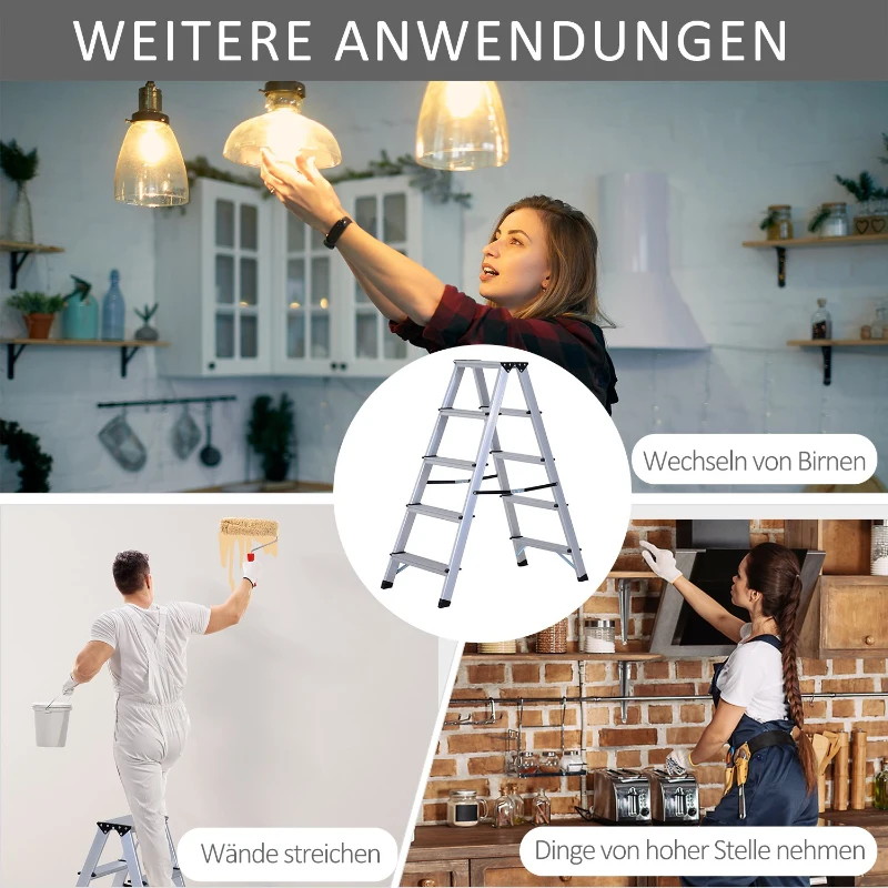 HOMCOM Trittleiter mit 5 Stufen | Aluminium | Rutschfest | 88 x 45 x 103 cm