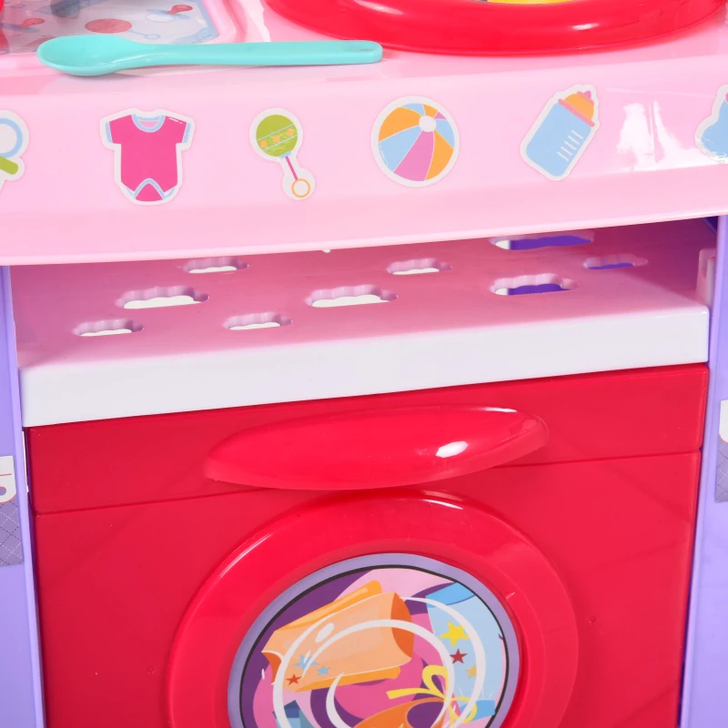 HOMCOM 2-Set Kinderschminktisch Frisiertisch Frisierkommode mit Hocker Musik Licht Mädchen Kosmetik Spiegel Infrarotsensor Rosa+Weiß 44x28x67 cm