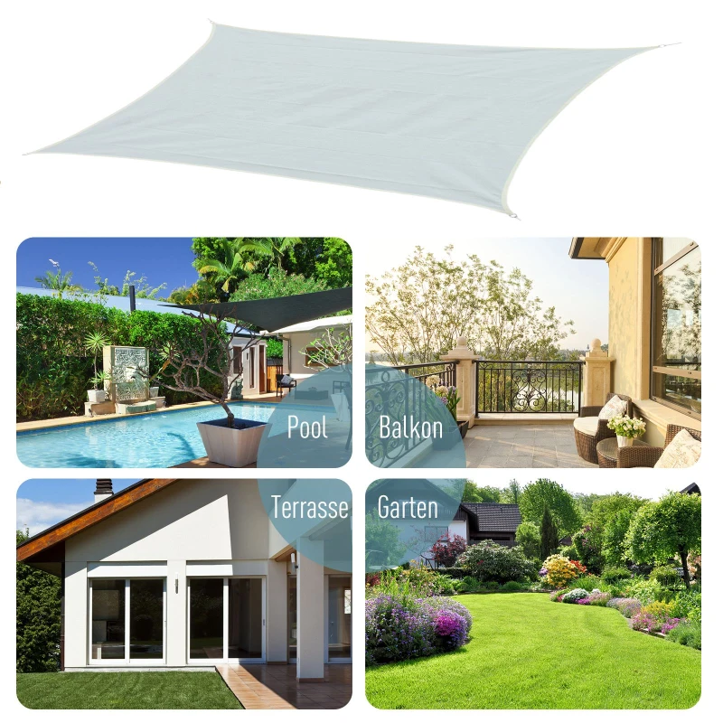 Outsunny Sonnensegel Sonnendach Sonnenschutz Rechtecke HDPE Weißcreme 3 x 3 m