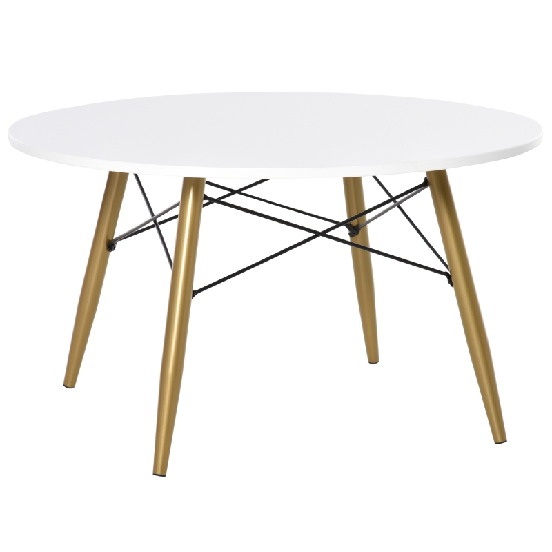 HOMCOM Couchtisch Wohnzimmertisch Beistelltisch Kaffeetisch Teetisch Nachttisch rund Holz + Metall Natur + Weiß Ø80 x H45 cm