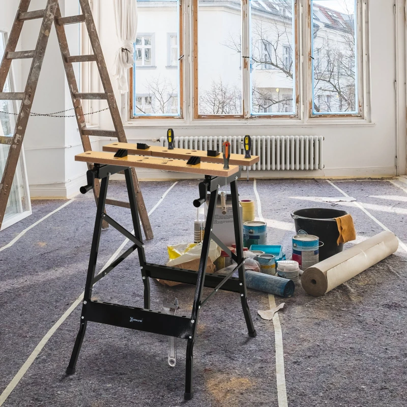 Regulowany stół warsztatowy Stół stolarski Stół roboczy stal MDF naturalny czarny