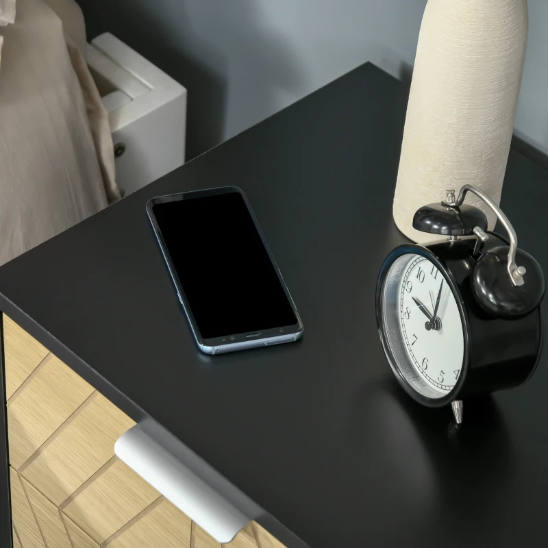 HOMCOM Nachttisch Nachtkommode mit 2 Schubladen Beistelltisch Nachtschrank Sofatisch Schwarz+Natur 40 x 36 x 48,5 cm