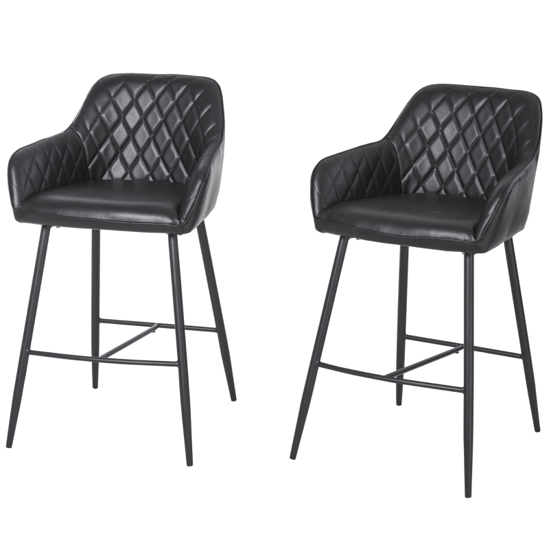 HOMCOM Barhocker mit Fußstütze, Barstühle mit Rückenlehne, Industrie Design Bistrohocker, Esszimmerstühle, PU, Schwarz, 2er-Set, 55,5 x 57,5 x 93 cm