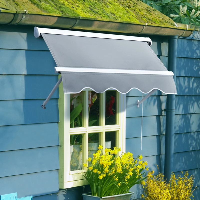 Outsunny Alu Markise Balkonmarkise Klemmmarkise Fallarmmarkise Fenster Sonnenschutz Grau120 x 70 cm