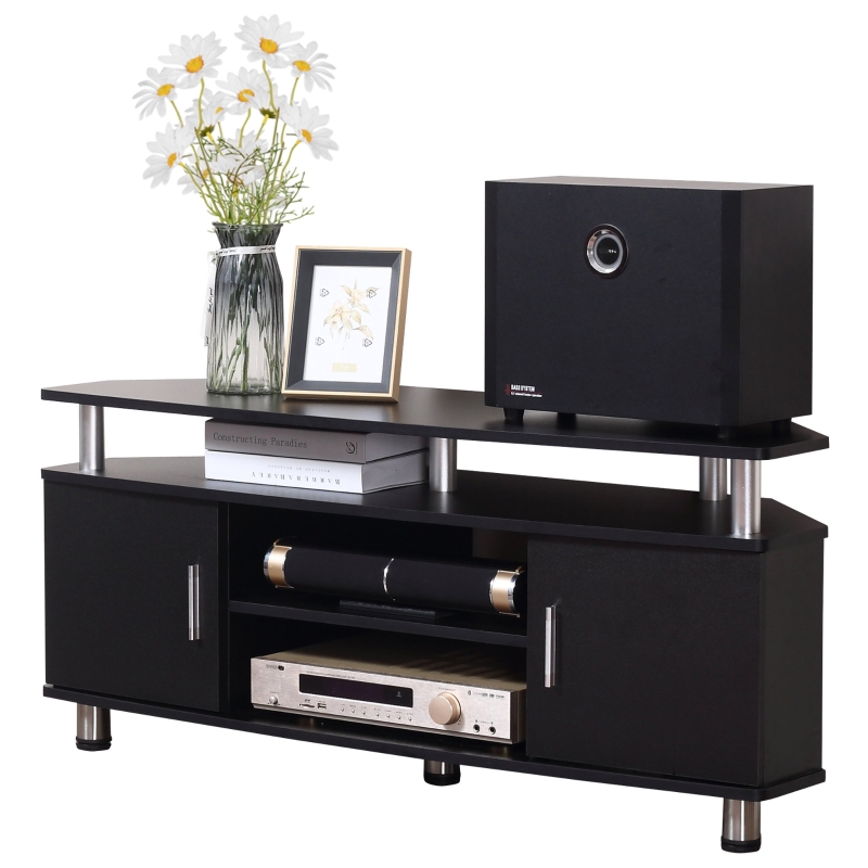 Homcom Meuble TV Multi-Rangements 2 portes Noir 120 x 40 x 52 cm