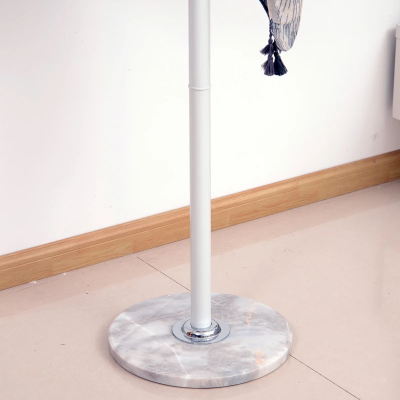 HOMCOM Garderobenständer mit 6 Haken, Standgarderobe mit Marmorfuß, Kleiderständer, Flurgarderobe, Metall, Weiß, 35 x 35 x 174 cm