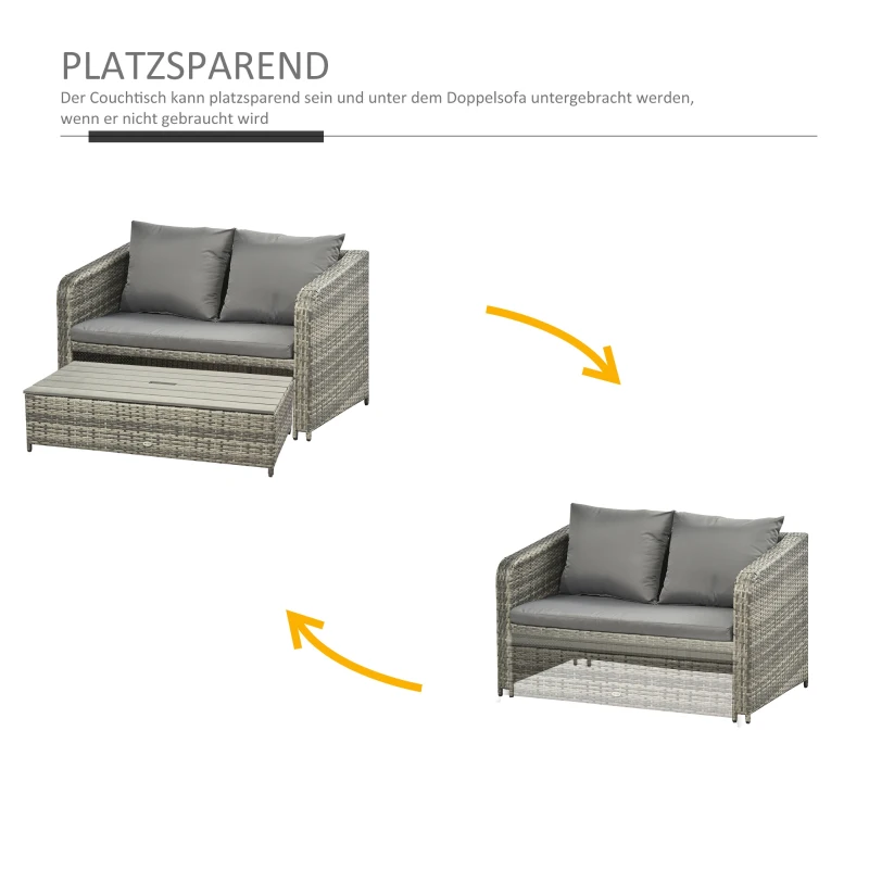 Zestaw wypoczynkowy z polirattanu 4 części Zestaw ogrodowy podwójna sofa z taboretem stół Outsunny®